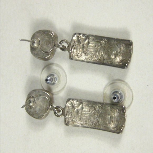 Set of 3 Necklace Earrings 18 in Silvertone Chain Hammered Pendant Modern READ - Picture 12 of 12